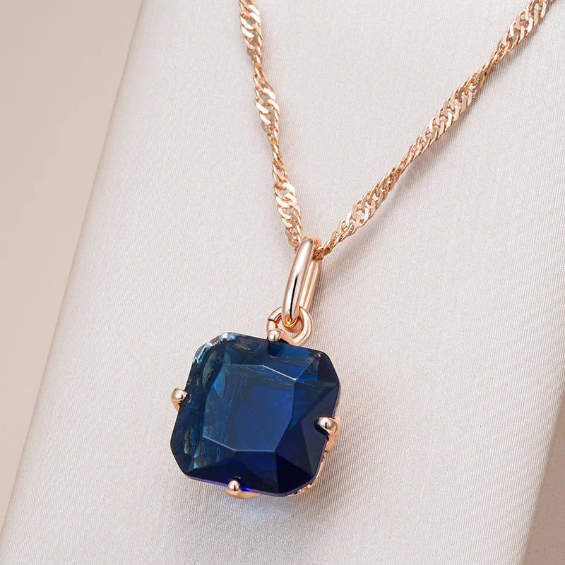 Contemporary Blue Zircon Pendant Necklace in 585 Rose Gold - Luxury Fashion Jewelry