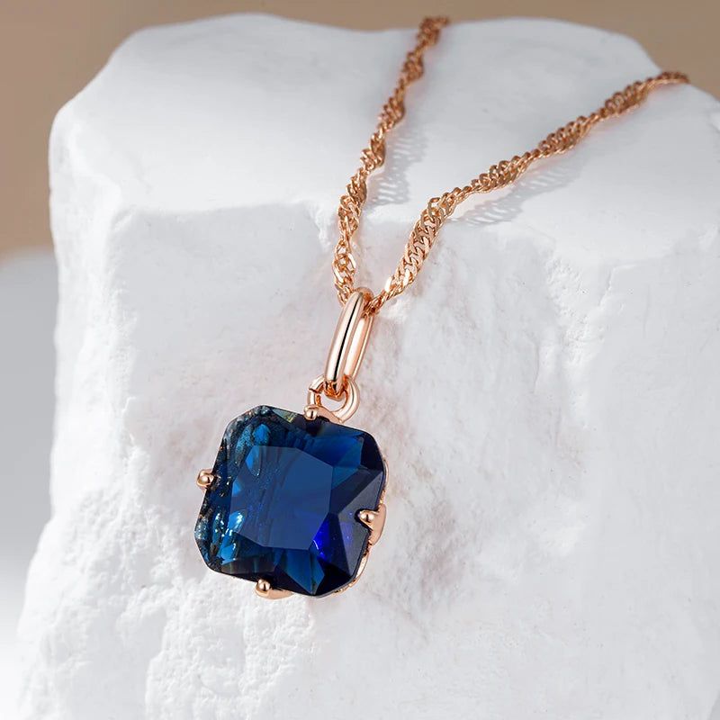 Contemporary Blue Zircon Pendant Necklace in 585 Rose Gold - Luxury Fashion Jewelry