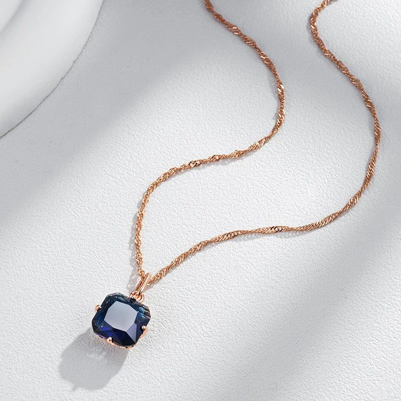 Contemporary Blue Zircon Pendant Necklace in 585 Rose Gold - Luxury Fashion Jewelry