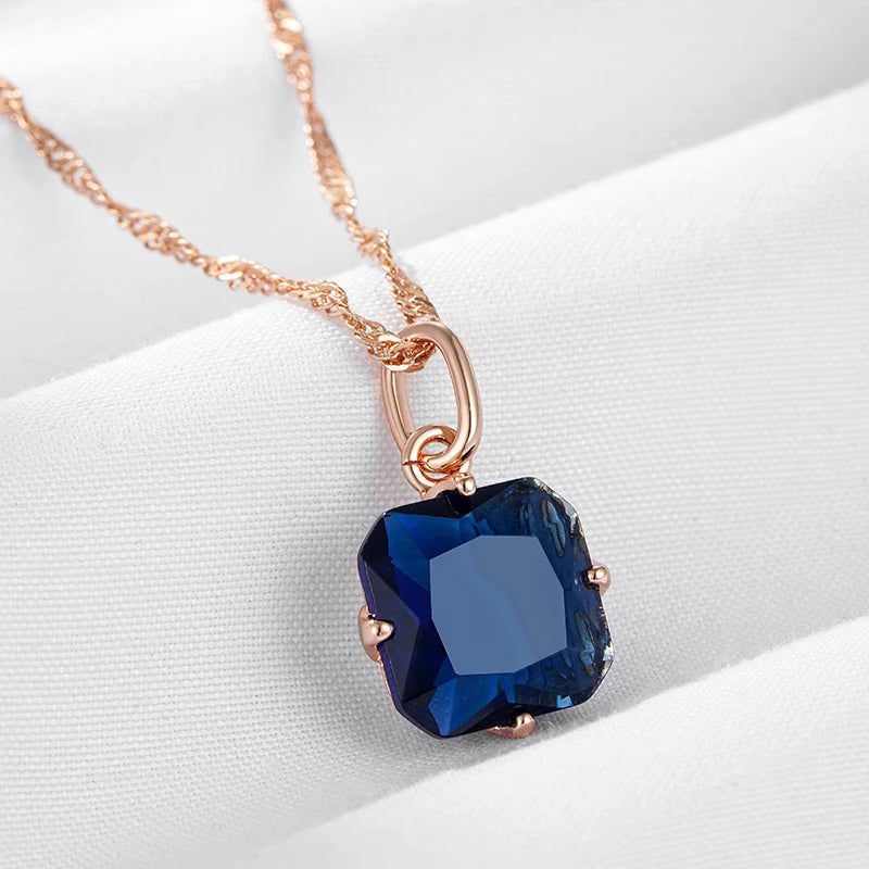 Contemporary Blue Zircon Pendant Necklace in 585 Rose Gold - Luxury Fashion Jewelry