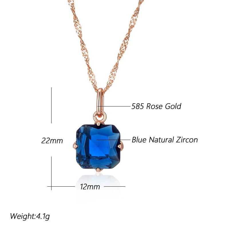 Contemporary Blue Zircon Pendant Necklace in 585 Rose Gold - Luxury Fashion Jewelry