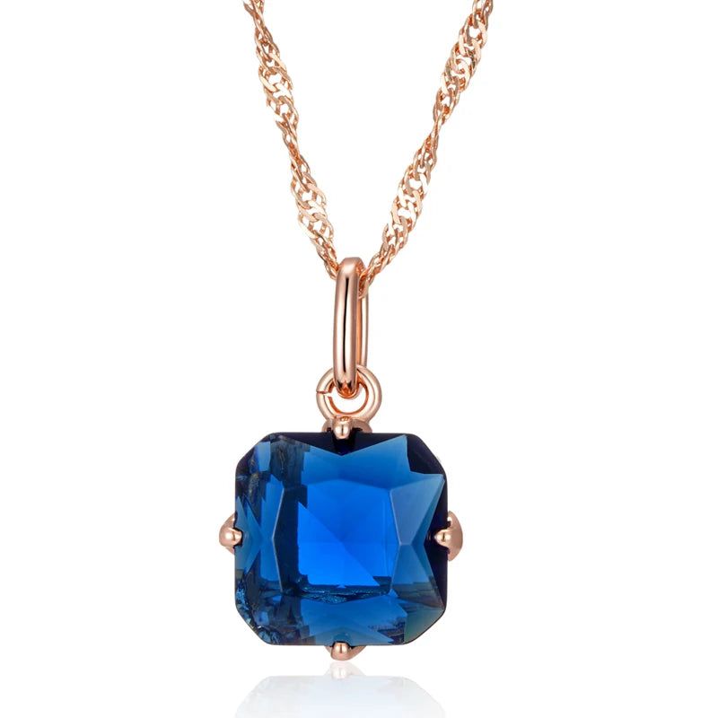 Contemporary Blue Zircon Pendant Necklace in 585 Rose Gold - Luxury Fashion Jewelry