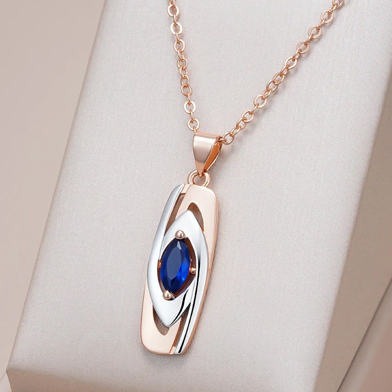 Contemporary Blue Zircon Pendant Necklace in 585 Rose Gold and White Gold Combination