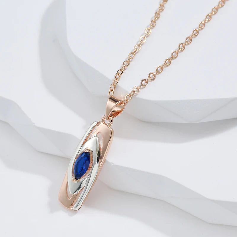 Contemporary Blue Zircon Pendant Necklace in 585 Rose Gold and White Gold Combination