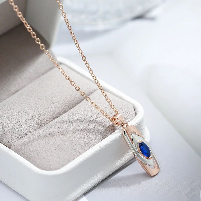 Contemporary Blue Zircon Pendant Necklace in 585 Rose Gold and White Gold Combination