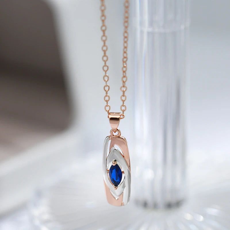 Contemporary Blue Zircon Pendant Necklace in 585 Rose Gold and White Gold Combination