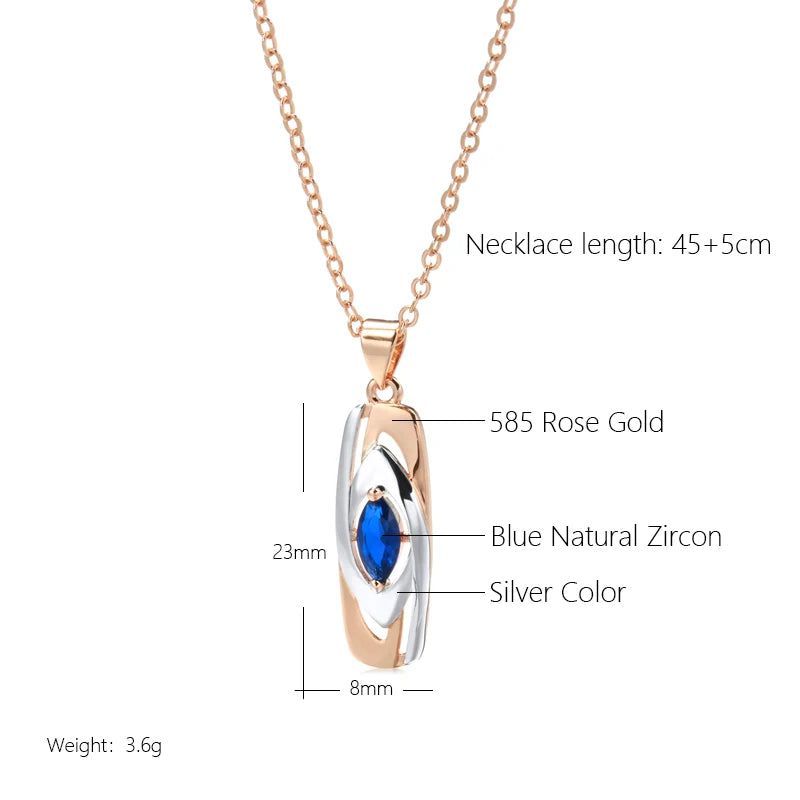 Contemporary Blue Zircon Pendant Necklace in 585 Rose Gold and White Gold Combination