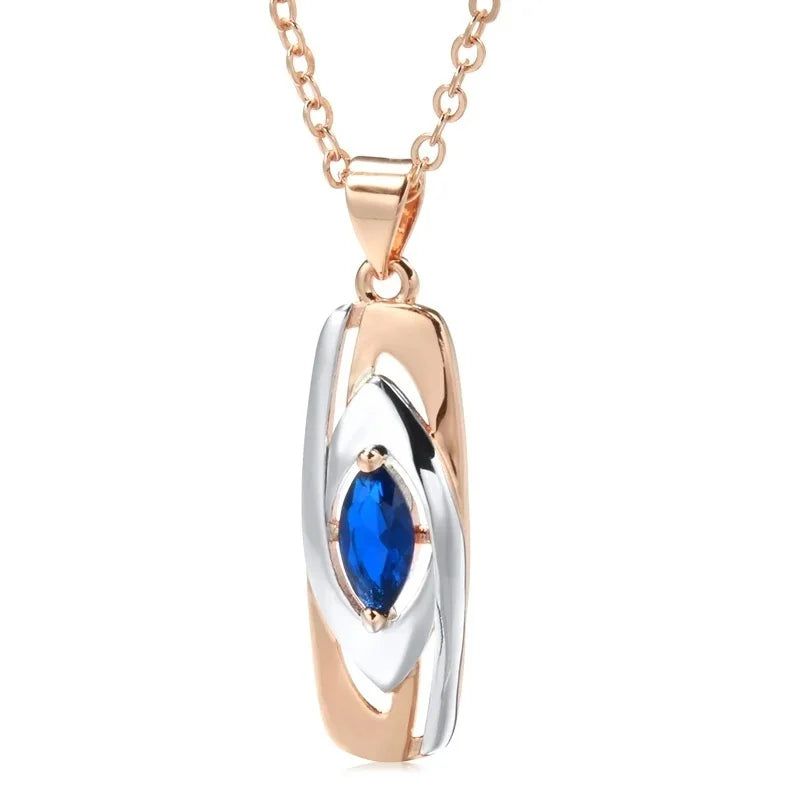 Contemporary Blue Zircon Pendant Necklace in 585 Rose Gold and White Gold Combination