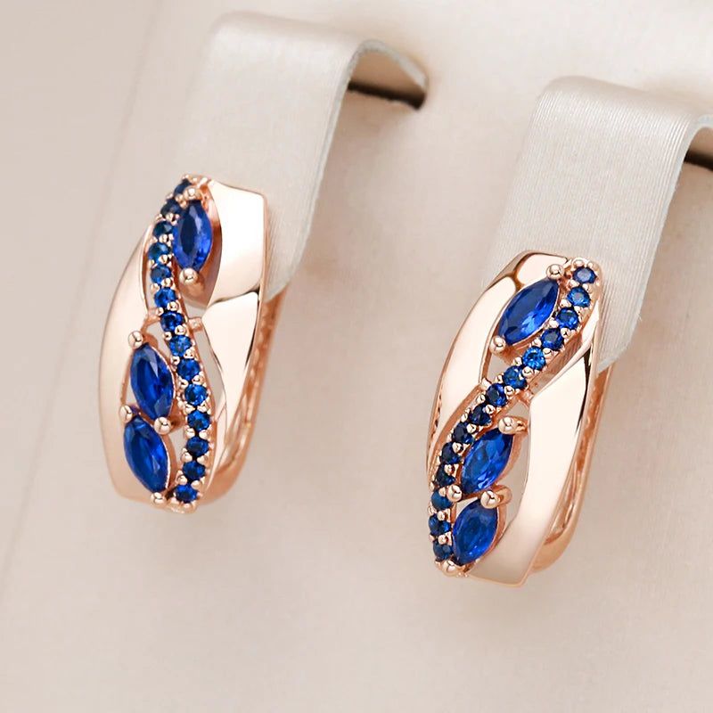 Contemporary Blue Zircon Rhombus Earrings in 585 Rose Gold - Fashion Jewelry