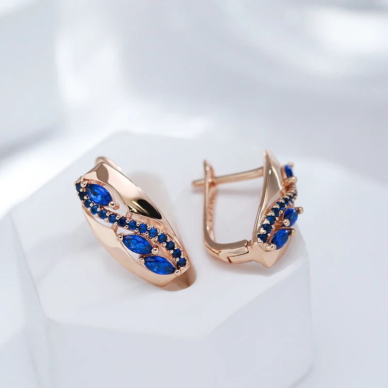 Contemporary Blue Zircon Rhombus Earrings in 585 Rose Gold - Fashion Jewelry