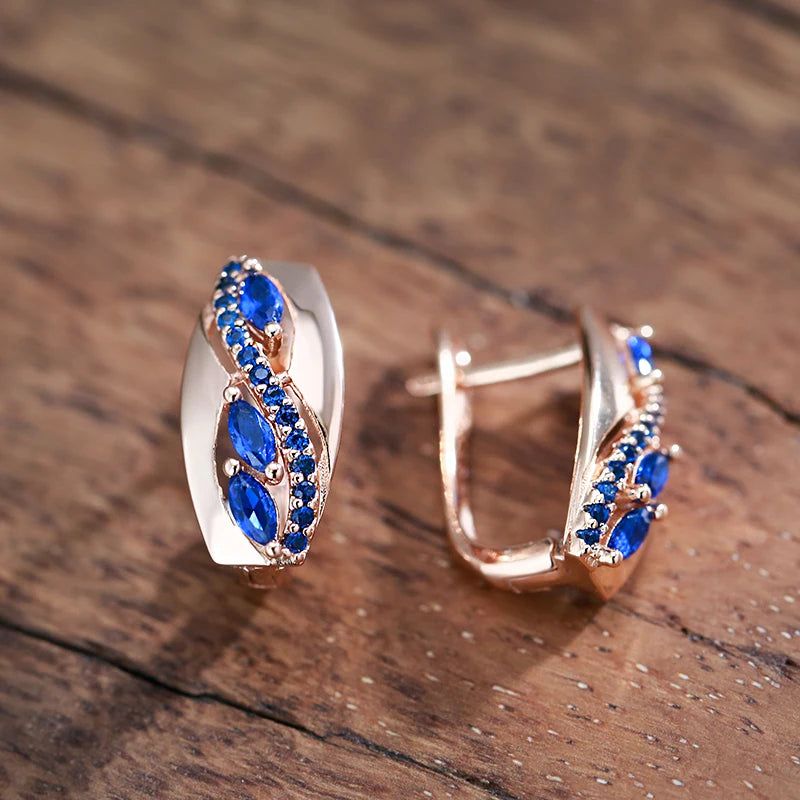 Contemporary Blue Zircon Rhombus Earrings in 585 Rose Gold - Fashion Jewelry