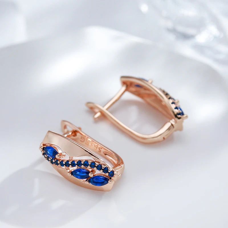 Contemporary Blue Zircon Rhombus Earrings in 585 Rose Gold - Fashion Jewelry