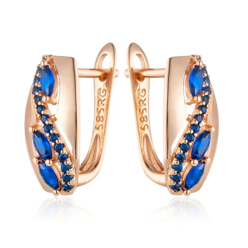 Contemporary Blue Zircon Rhombus Earrings in 585 Rose Gold - Fashion Jewelry