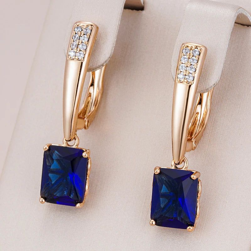 Contemporary Blue Zircon Rose Gold Geometric Dangle Earrings