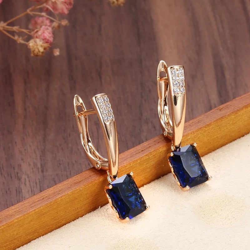 Contemporary Blue Zircon Rose Gold Geometric Dangle Earrings