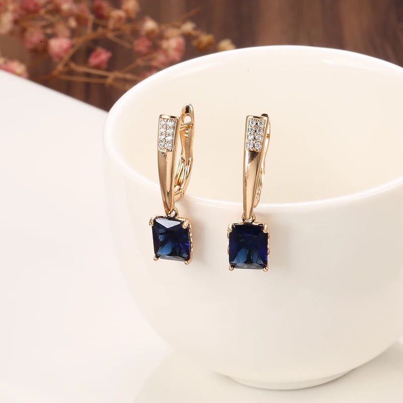 Contemporary Blue Zircon Rose Gold Geometric Dangle Earrings