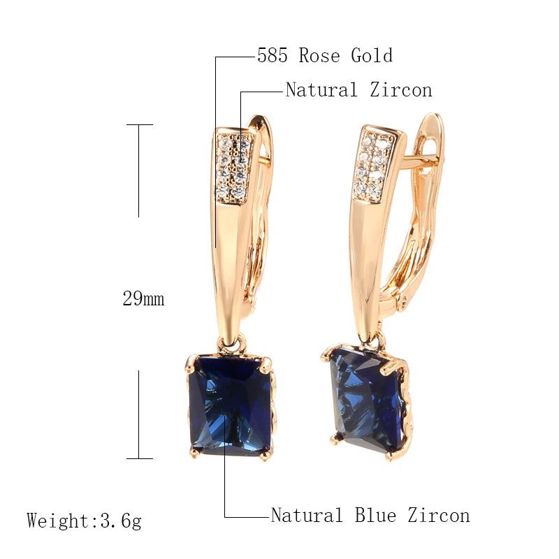 Contemporary Blue Zircon Rose Gold Geometric Dangle Earrings