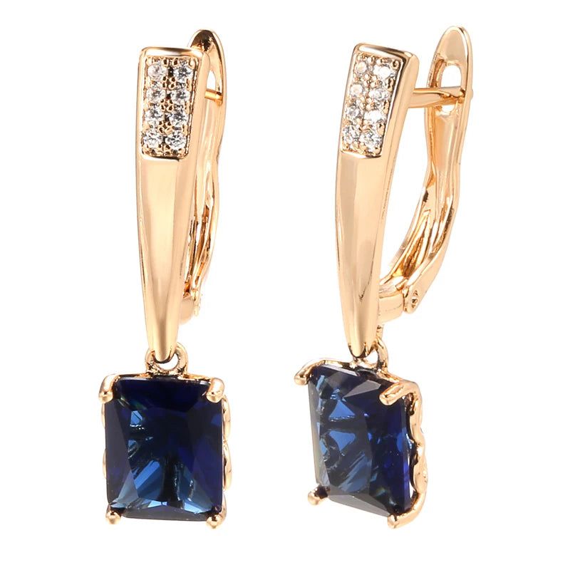 Contemporary Blue Zircon Rose Gold Geometric Dangle Earrings