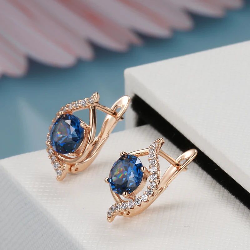 Contemporary Blue Zircon Stud Earrings in 585 Rose Gold - Fashionable Jewelry for Every Occasion