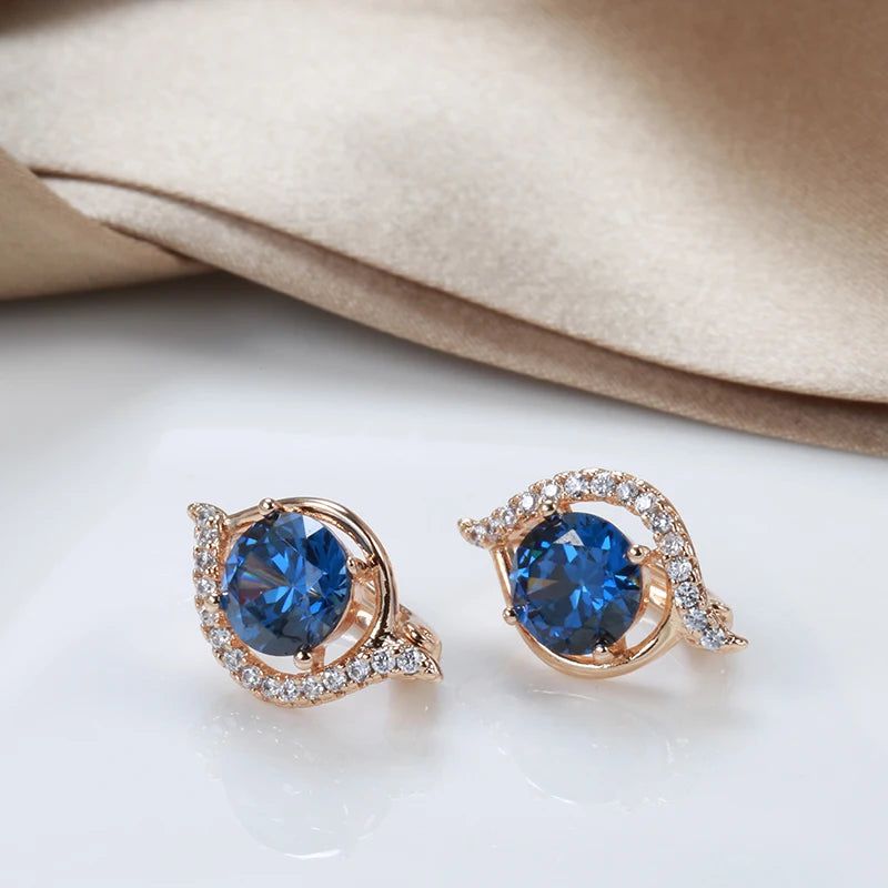 Contemporary Blue Zircon Stud Earrings in 585 Rose Gold - Fashionable Jewelry for Every Occasion