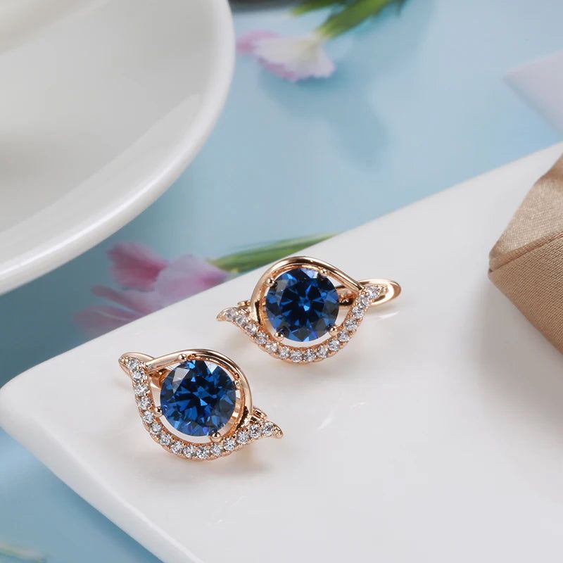 Contemporary Blue Zircon Stud Earrings in 585 Rose Gold - Fashionable Jewelry for Every Occasion