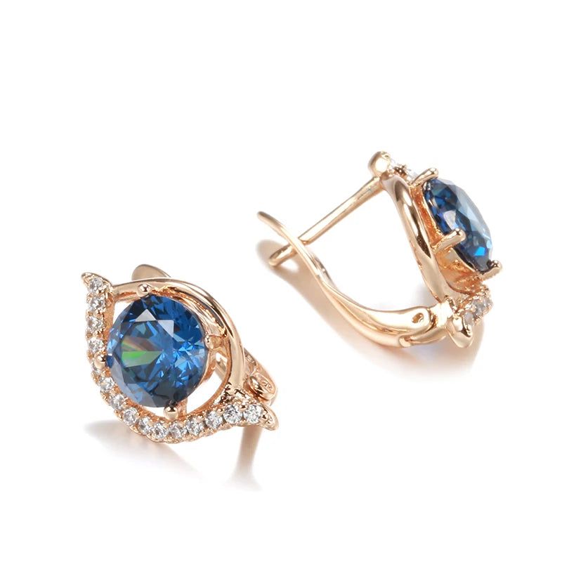 Contemporary Blue Zircon Stud Earrings in 585 Rose Gold - Fashionable Jewelry for Every Occasion