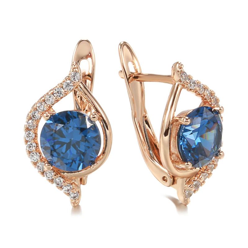 Contemporary Blue Zircon Stud Earrings in 585 Rose Gold - Fashionable Jewelry for Every Occasion