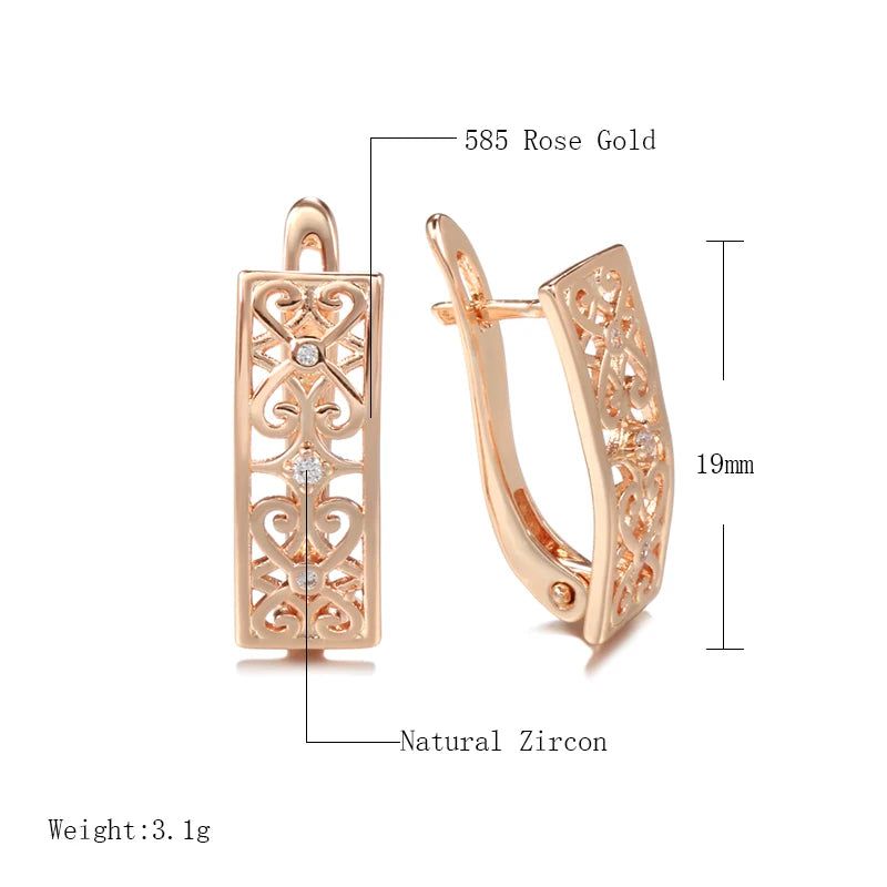 Contemporary Boho Floral Drop Earrings in 585 Rose Gold with Natural Zircon