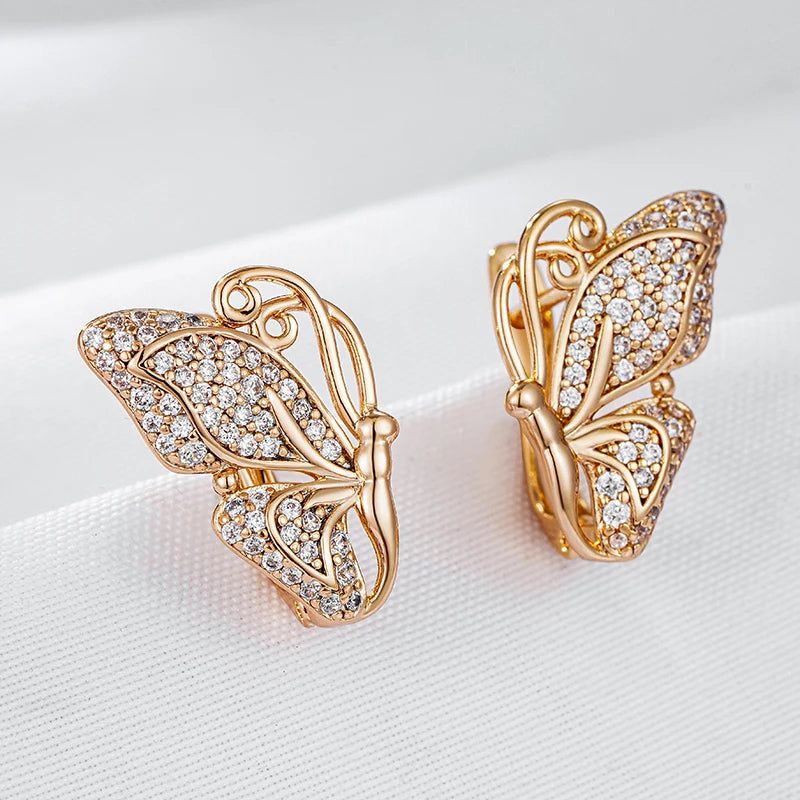 Contemporary Butterfly Drop Earrings with Natural Zircon and Rose Gold Finish