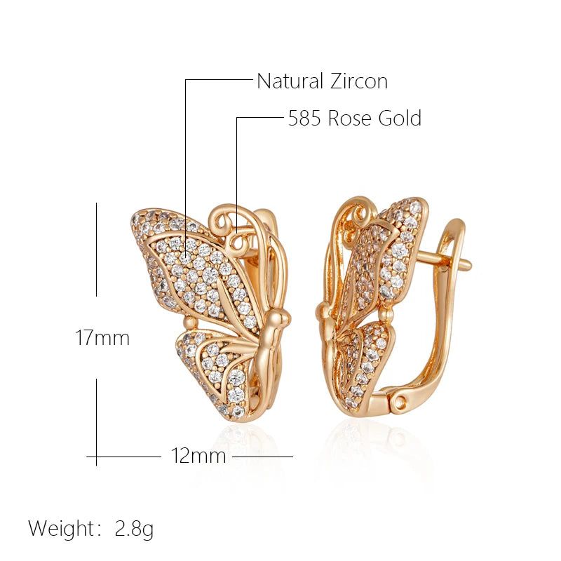 Contemporary Butterfly Drop Earrings with Natural Zircon and Rose Gold Finish