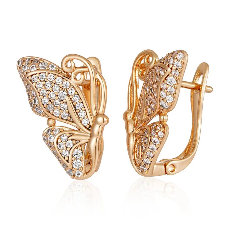 Contemporary Butterfly Drop Earrings with Natural Zircon and Rose Gold Finish