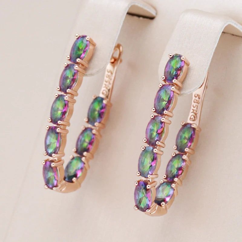 Contemporary Colorful Oval Drop Earrings in 585 Rose Gold with Natural Zircon