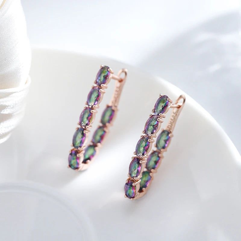 Contemporary Colorful Oval Drop Earrings in 585 Rose Gold with Natural Zircon