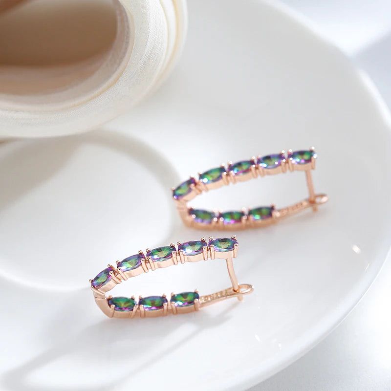 Contemporary Colorful Oval Drop Earrings in 585 Rose Gold with Natural Zircon