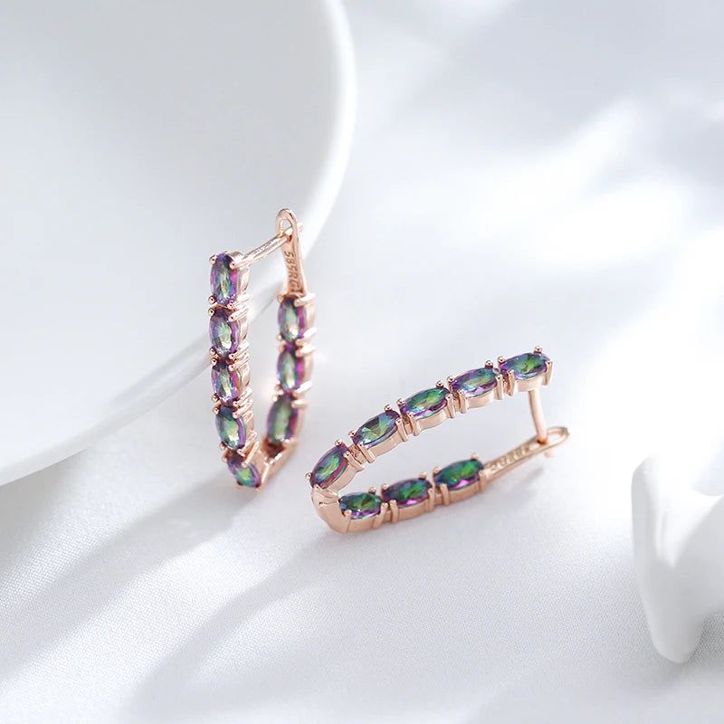 Contemporary Colorful Oval Drop Earrings in 585 Rose Gold with Natural Zircon