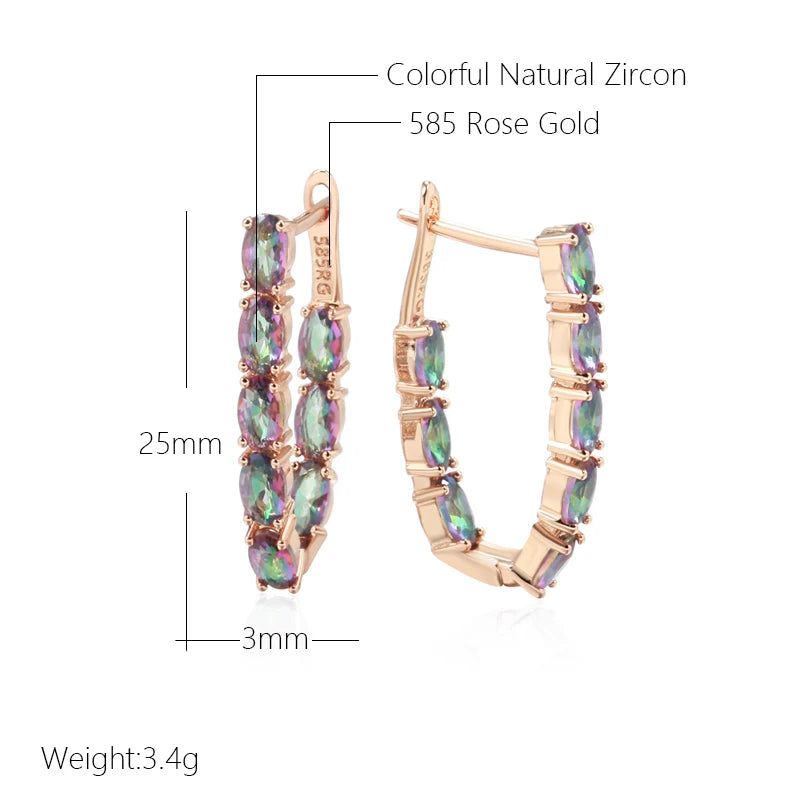 Contemporary Colorful Oval Drop Earrings in 585 Rose Gold with Natural Zircon