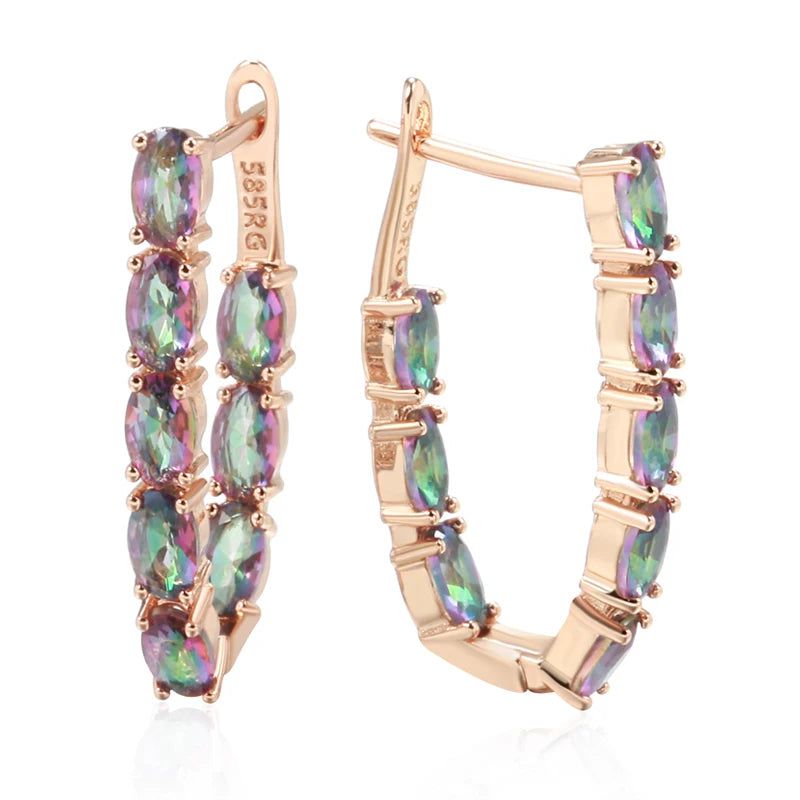 Contemporary Colorful Oval Drop Earrings in 585 Rose Gold with Natural Zircon