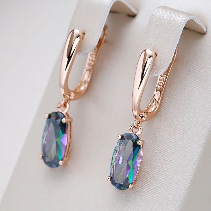 Contemporary Colorful Zircon Long Drop Earrings in 585 Rose Gold Finish - High-Quality Luxury Jewelry