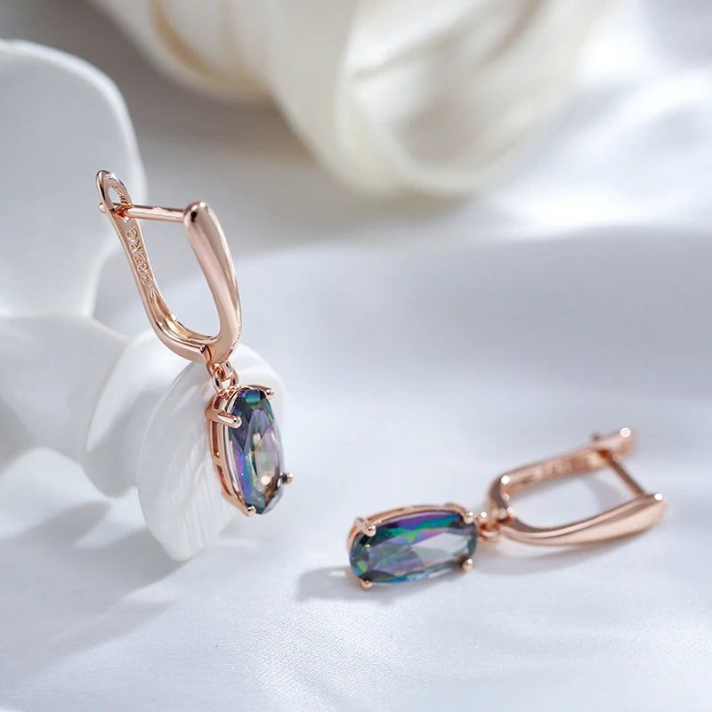 Contemporary Colorful Zircon Long Drop Earrings in 585 Rose Gold Finish - High-Quality Luxury Jewelry