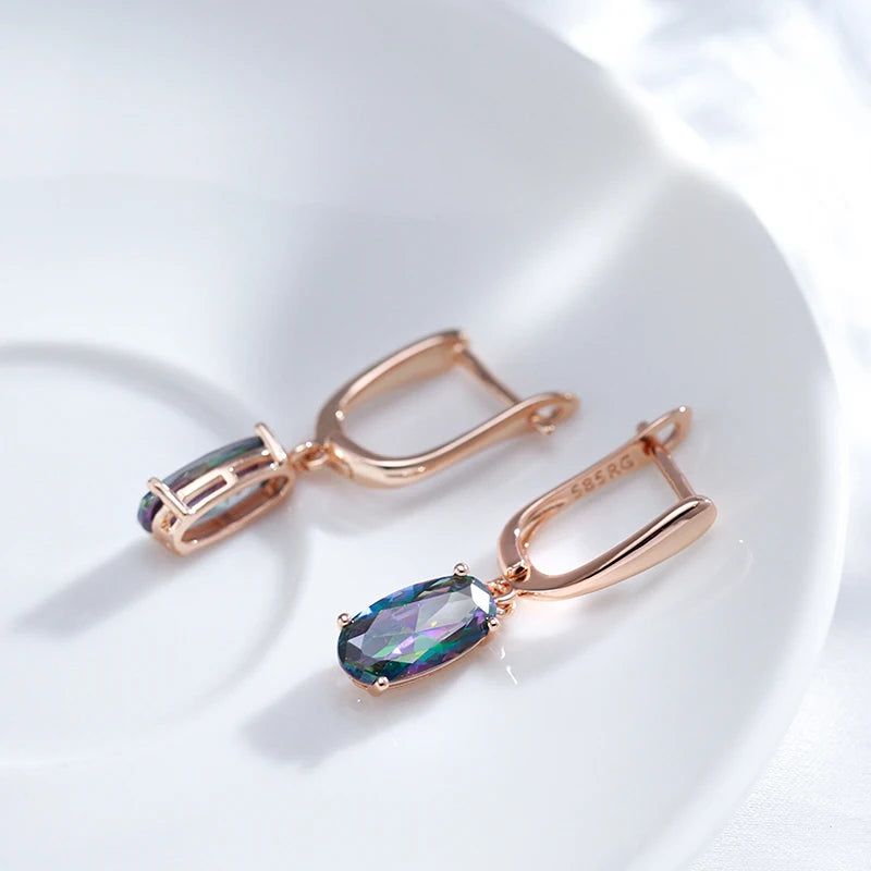 Contemporary Colorful Zircon Long Drop Earrings in 585 Rose Gold Finish - High-Quality Luxury Jewelry