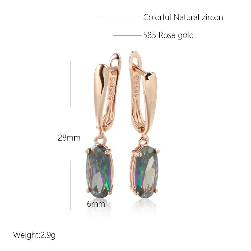 Contemporary Colorful Zircon Long Drop Earrings in 585 Rose Gold Finish - High-Quality Luxury Jewelry