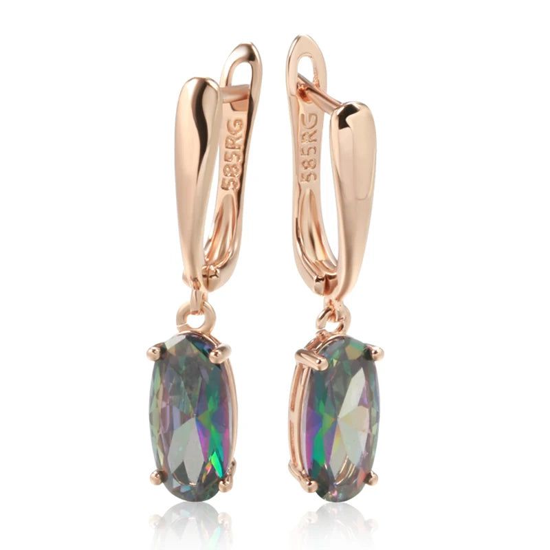 Contemporary Colorful Zircon Long Drop Earrings in 585 Rose Gold Finish - High-Quality Luxury Jewelry