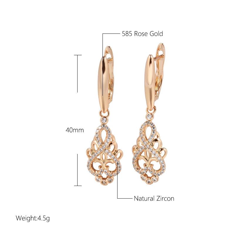 Contemporary Crystal Floral Long Drop Earrings in 585 Rose Gold with Natural Zircon