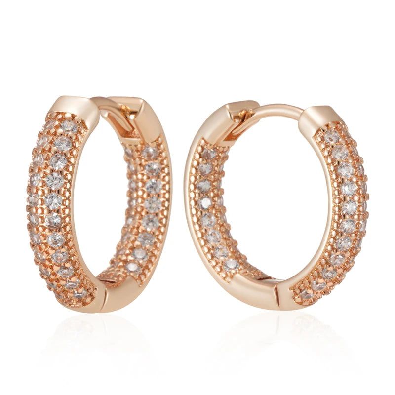 Contemporary Double Layer Natural Zircon Hoop Earrings in 585 Rose Gold Finish