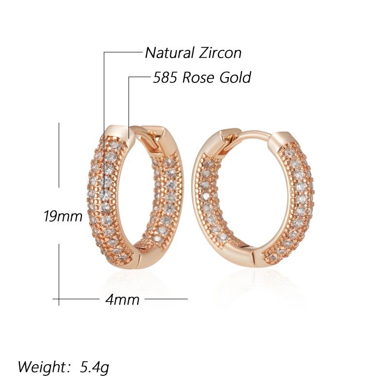 Contemporary Double Layer Natural Zircon Hoop Earrings in 585 Rose Gold Finish