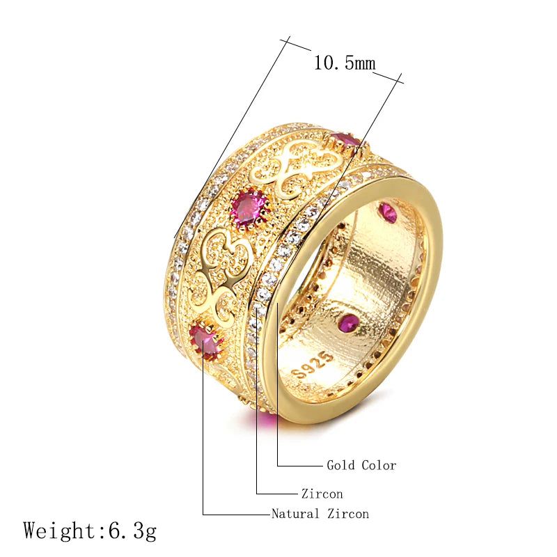 Contemporary Double Row 585 Gold Ring with Natural Zircon Inlay from Dubai