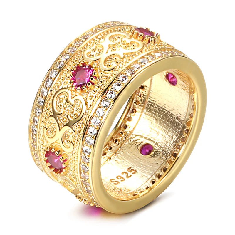 Contemporary Double Row 585 Gold Ring with Natural Zircon Inlay from Dubai