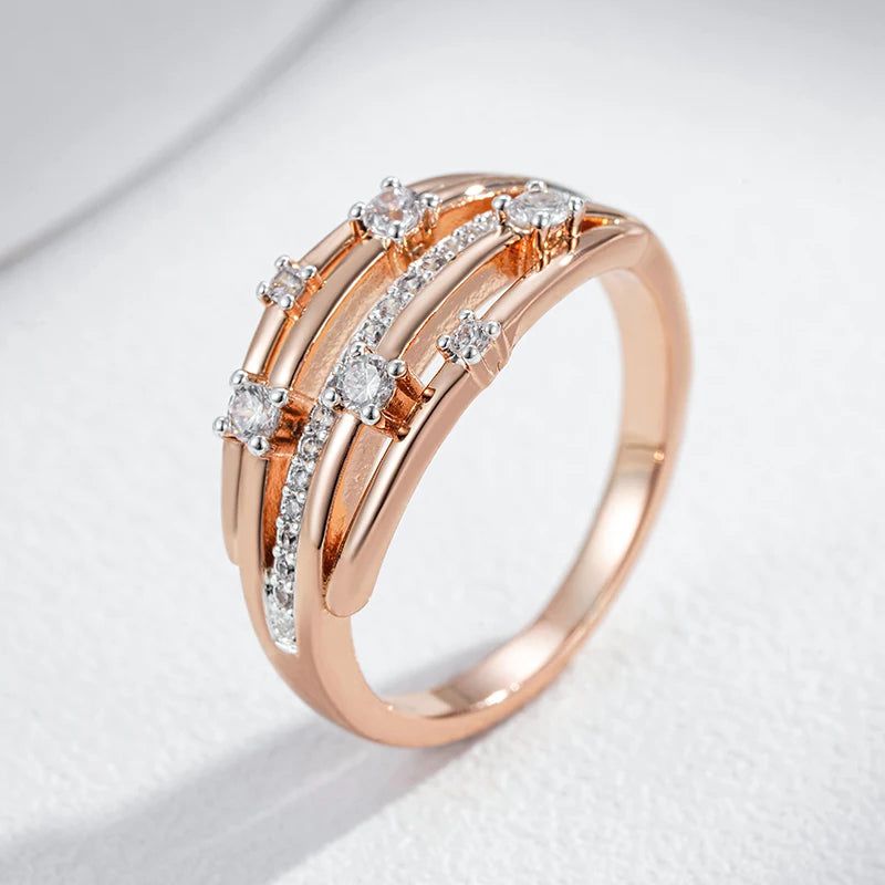 Contemporary Dual-Tone 10mm Zircon Cocktail Ring in Rose Gold and Silver Setting