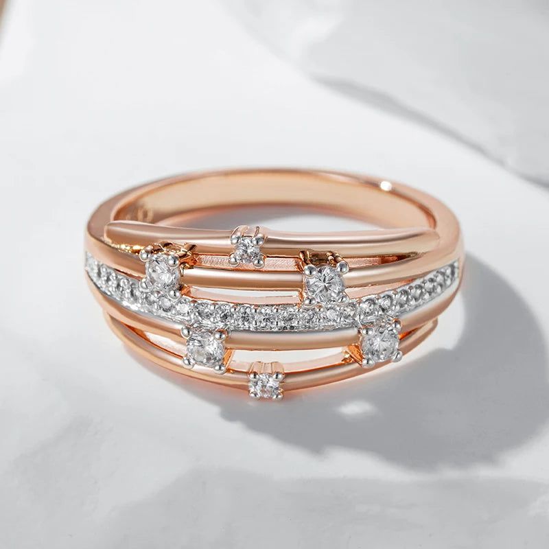 Contemporary Dual-Tone 10mm Zircon Cocktail Ring in Rose Gold and Silver Setting