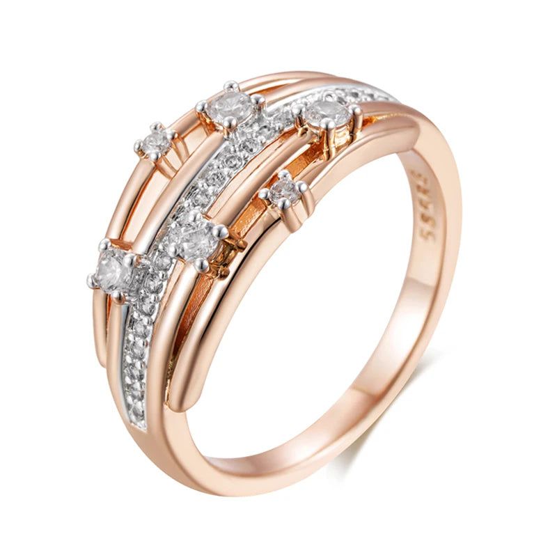 Contemporary Dual-Tone 10mm Zircon Cocktail Ring in Rose Gold and Silver Setting